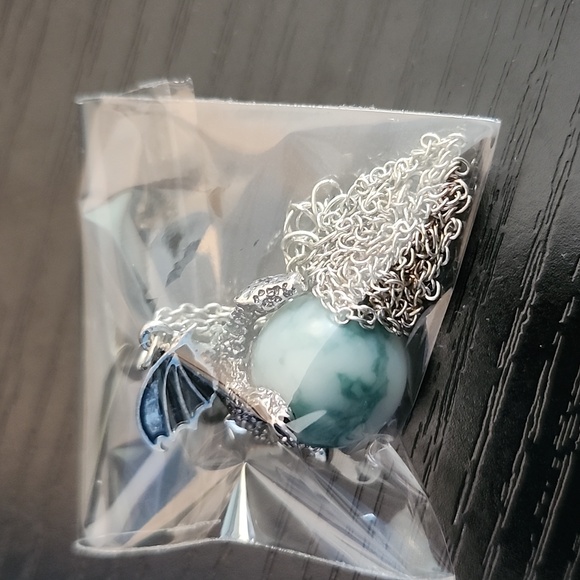 Silver Dragon Pendant Necklace with Blue Stone - Picture 5 of 5
